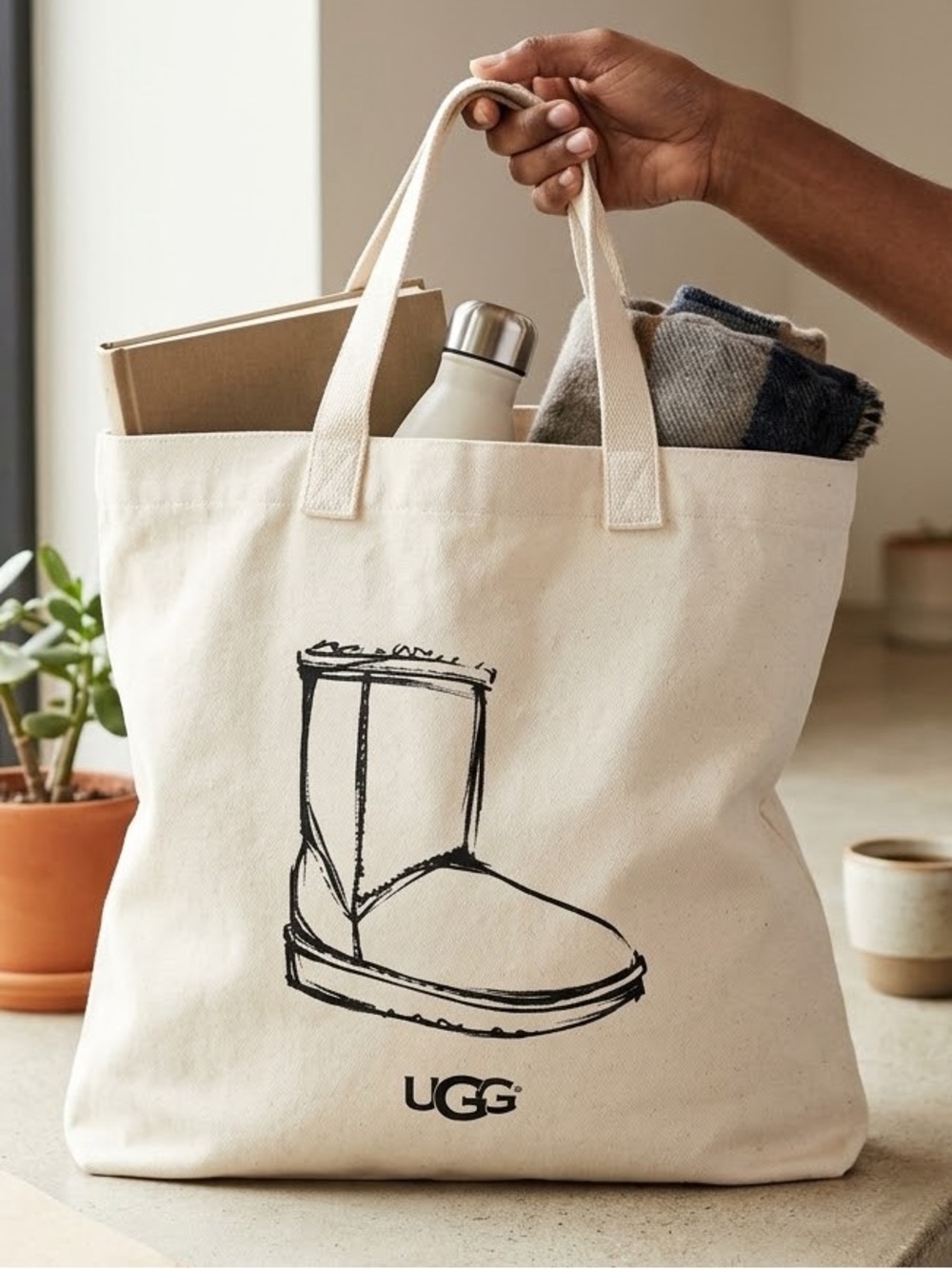 UGG Cream Canas Promotional Tote Bag Black Graphic